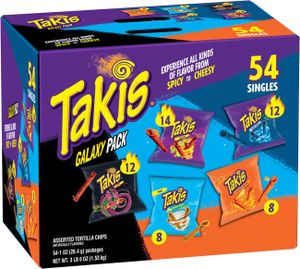 CandyFox.de | Takis Galaxy Pack Assorted Flavored Tortilla Chips 54 Stück, Intense Nacho, Blue Heat, Fuego, Buckin' Ranch, Dragon (28g)