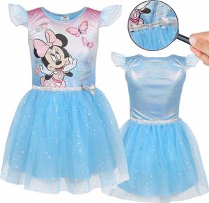 DISNEY Minnie Mouse Modré tylové šaty s krátkým rukávem, dívčí šaty 134