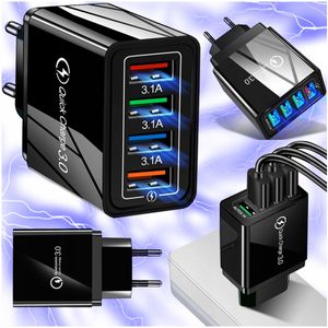 5V/3.1A Ladegerät mit 4 Port USB QC 3.0 Schwarz Quick Charge Schnellladegerät Netzteil Adapter Schnelles Multi-Funktion Ladegerät-Adapter Retoo