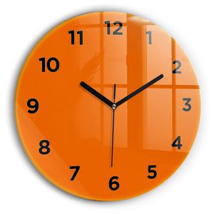 Wallfluent Wanduhr – Stilles Quarzuhrwerk - Uhr Dekoration Wohnzimmer Schlafzimmer Küche - Zifferblatt - schwarze Zeiger - 30 cm - Orange