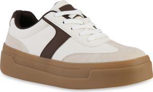 VAN HILL Damskie Trampki Niskie Sznurowane Platformy Rekreacyjne Sznurowane Buty 841463, Kolor: Beżowy, Rozmiar: 39