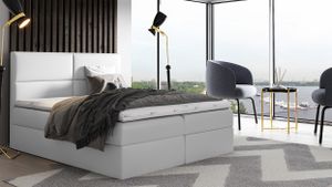 MÖBELSCHAFT Boxspringbett NEO - Boxspring posteľ s matracom a dvoma zásuvkami v imitácii kože (rozmer postele: 160x200, farba: biela)