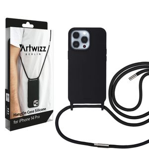 ARTWIZZ HangOn Case Silicone für iPhone 14 Pro - Handykette aus Silikon, Black (Schwarz)