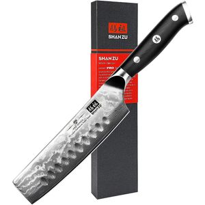 SHAN ZU PRO Series Küchenmesser, Nakiri-Messer, Damaststahl, Griff aus G10-Fiberglas, Messer japanischer Art, extrem scharf