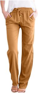 Bequeme Damen-Sommerhose aus Baumwolle und Leinen – Musselin-Design, einfarbig, leicht, lässiger Stil mit weitem Bein