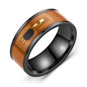NFC-Edelstahl-Telefonchip, tropfendes Öl, Dual-Drachenmuster, Smart-Ring-Geschenk-Schwarzer Ring US 8