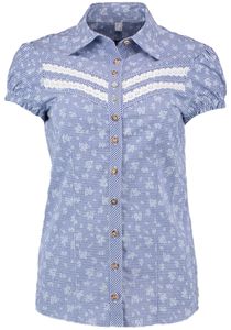 OS Trachten Damen Bluse Kurzarm Trachtenbluse mit Liegekragen Sufira, Größe:42, Farbe:mittelblau