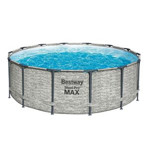 Steel Pro MAX™ Solo Pool ohne Zubehör Ø 427 x 122 cm, Steinwand-Optik (Cremegrau), rund