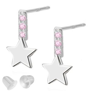 Damen Mädchen Ohrringe echt 925 Sterling Silber mit Zirkonia rosa Sterne kleine Ohrstecker für Kinder K969o