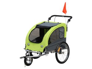 Cyklistický vozík pre psov D00-051, 2v1, jogger, s pláštenkou, výškovo nastaviteľná rukoväť, zelený