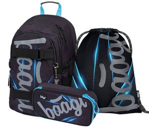 Baagl Schulrucksack Set Jungen 3 Teilig, Schultasche ab 3. Klasse, Grundschule Ranzen für Jungs mit Brustgurt, Ergonomischer Schulranzen (Skate Bluelight)