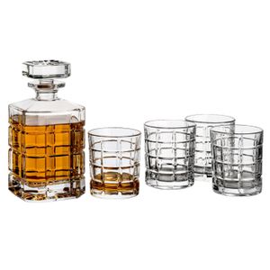 gouveo Whiskykaraffe mit 4 Gläser 35128 - Whisky-Set aus hochwertigem Glas mit 4 passenden Whisky-Gläsern - Tolles Geschenkset für Männer und Whisky-Liebhaber