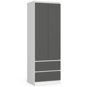 Kleiderschrank AKORD S60 Weiß 60 cm Front Graphitgrau B60 x H180 x T51 cm