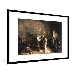 MuchoWow® Gerahmtes Poster Das Atelier des Künstlers - Gustave Courbet Gemälde 90x60 cm - Poster mit Schwarzem Bilderrahmen Wandposter Rahmen Foto Bilder - Wanddekoration - Fotos