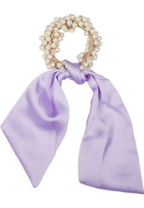 styleBREAKER Damen Perlen Haargummi mit Satin Schleife, elastisch, Scrunchie, Zopfgummi, Satinband, Haarband 04027037, Farbe:Flieder