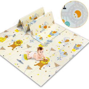 OUNUO Spielmatte, Baby Spielteppich, Doppelseitige Krabbelmatte, faltbare bodenmatte, asserdicht babymatte 200 x 180 CM (Elefanten)