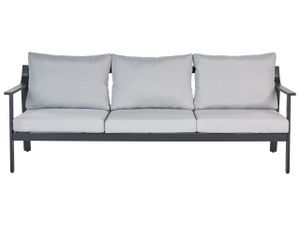 BELIANI Gartensofa 3-Sitzer Hellgrau und Schwarz Aluminium mit Stoffbezug Niedriger Lehne Modern Terasse Balkon Außen Wohnzimmer Gartenzubehör