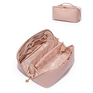 Leap Reise-Make-up-Tasche, Kosmetiktaschen mit großem Fassungsvermögen für Damen, wasserdichte tragbare Tasche, offene, flache Kulturtasche, Make-up - Rosa