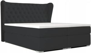 Doppelbett RENI mit Bettzeugcontainer, Topper Federkern (Schwarz - Kunstleder Soft 11, 180 x 200)