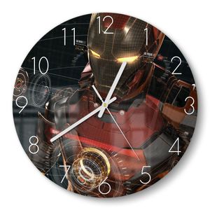 DEQORI Glasuhr Ø30 cm Zahlen 'Legendäre Iron Man Anzug' Wanduhr Glas Uhr Design leise