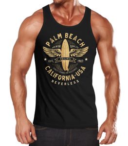 Herren Tank-Top Surfing Motiv Vintage Effekt Palm Beach California USA Schriftzug Fashion Streetstyle Muskelshirt Muscle Shirt Neverless® schwarz XL