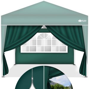 tillvex® 2X Seitenwand grün für Pavillon 3x3m & 3x6m | Faltpavillon Seitenteile wasserabweisend | Seitenfenster & Reißverschluss | Seitenwände für Gartenzelt Partyzelt