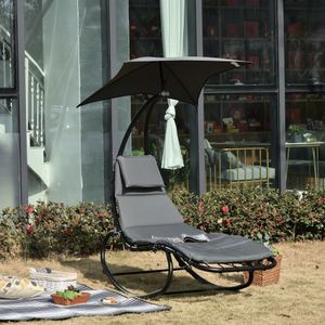 Outsunny Schaukelliege Schaukelstuhl Relaxliege mit Dach Garten Balkon Büro Dunkelgrau 185 x 100 x 190 cm