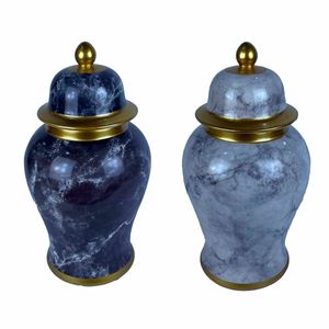 Tibor DKD Home Decor Porcelana Blue Golden Marble Modern 17 x 17 x 32 cm (2 sztuki)