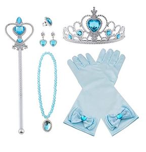Prinzessin Kostüme Zubehör, 8-teiliges Set Mädchen Dress up Zubehör mit 1 x Elsa Krone, 1 x Paar Elsa Handschuhe, 1 x Zauberstab, 1 x Halskette, 2 x Ohrring (Blau)