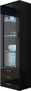 Standvitrine Vitrinenschrank SOHO SH1D schwarz hochglanz Glasvitrine mit 3 Schubladen 60 x192 x 41cm
