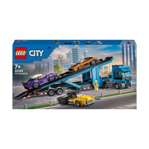 LEGO City Autotransporter mit Sportwagen, Set mit 4 Spielzeugautos für Jungen und Mädchen ab 7 Jahren, Weihnachts- oder Geburtstagsgeschenk, 4 Minifiguren für Rollenspiele 60408