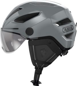 ABUS Stadthelm Pedelec 2.0 ACE - Fahrradhelm mit Rücklicht, Visier, Regenhaube, Ohrenschutz - für Damen und Herren - Grau, , Größe L (56-62 cm)