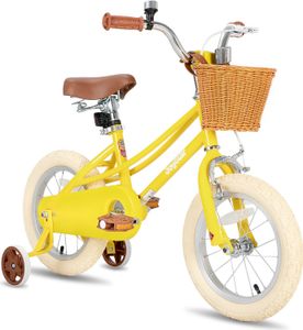 JOYSTAR 12/14/16/18/20 Mädchenfahrrad für 2-13 Jahre alte Kinder, 12" 14" 16" Kinderfahrrad mit Stützrädern & Korb, 20 Zoll mit Ständer, Gelb