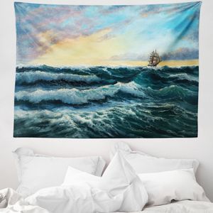 ABAKUHAUS Kunst Wandteppich, Schiff im Meer Malerei aus Weiches Mikrofaser Stoff Waschbar ohne Verblassen Digitaldruck, 150 x 110 cm, Mehrfarbig