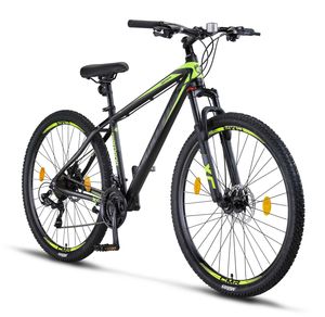 Licorne Bike Diamond Premium Mountainbike Aluminium, Fahrrad für Jungen, Mädchen, Herren und Damen - 21 Gang-Schaltung - Scheibenbremse Herrenrad, einstellbare Vordergabel 26, 27.5 und 29 Zoll, Farbe:Schwarz-Lime, Größe:29