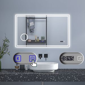 LED Badspiegel mit Bluetooth 100×60cm Schminkspiegel Kalt/Neutral/Warmweiß dimmbar Touch Beschlagfrei Spiegel