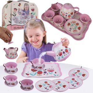 Malplay Kinder 15Tlg Teeservice Setaus Metall Im Koffer Für Kinderküche Spielküche Kaffee Set Mit Tablett Für Kinder Ab 3 Jahren