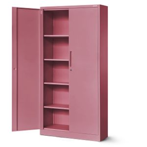 Büroschrank C001 Aktenschrank Lagerschrank Mehrzweckschrank Metallschrank 4 Fachböden Pulverbeschichtung Stahlblech 185 cm x 90 cm x 40 cm, Farbe: Rosa