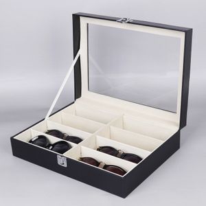 Kunstleder Schmuck Box, 12-Paar Sonnenbrillen, abschließbare Lagerung, Glasabdeckung