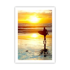 Poster - Poster ohne Rahmen - Surfer sonnenuntergang ozean brett - 50x70 cm - Wand Bild - Wanddeko - Wandbilder - Kunstposter - Wandposter - Bilder - Kunstdruck - Wandbild - P2XPA50x70-2792