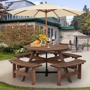 Gartenmoebel-Set für den Aussenbereich, aus Tannenholz, für 8 Personen, Picknick-Tischset mit Loch für Sonnenschirm, wetterfest, für Terrasse, Garten, Terrasse