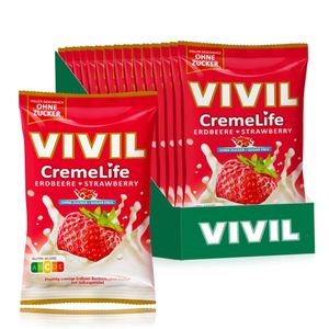VIVIL Creme Life Erdbeere Sahnebonbons ohne Zucker | 15 Beutel