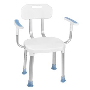 UISEBRT Sprchová stolička Sprchová židle Výškově nastavitelná protiskluzová s opěradlem a područkami Sprchová pomůcka Sprchové sedátko Sedátko do vany Bílá