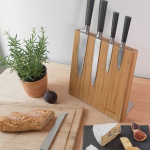 Navaris Messerhalter magnetisch Messerbrett aus Bambus - Magnet Messerblock Holz Magnethalter - Magnet-Messerblock Messer Halterung unbestückt braun