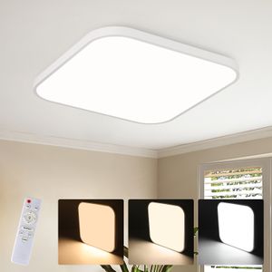 ZMH LED Deckenleuchte dimmbar - 15 W Badezimmerlampe Flach 27 cm Badezimmer Deckenbeleuchtung mit Fernbedienung IP44 Wasserdichte Küchenlampe Weiß für Schlafzimmer Wohnzimmer