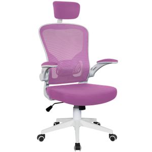 Bürostuhl Ergonomisch  Drehstuhl Schreibtischstuhl Mesh Netzstoff office Stuhl, Farbe:Weiß / Rosa mit Kopfstütze