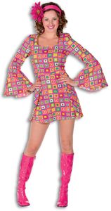 L3201151-34 block-pink Damen Hippie Kostüm-Kleid Gr.34