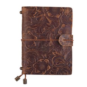 Vintage Vollnarbenleder nachfüllbar Reise Journal Notebook Tagebuch geprägte Blumenmuster tägliche Notizblock mit elastischen Gurt für Männer & Frauen Geschenk