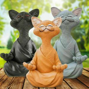 3X Yoga Meditation Cat Statue, Cat Figurine Ornament Collectible, Resin Art Sculptures Home Decor, Garden Patio Lawn Decor