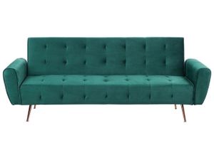 Sofa Grün Samtstoff 3-Sitzer Schlaffunktion Retro Wohnzimmer